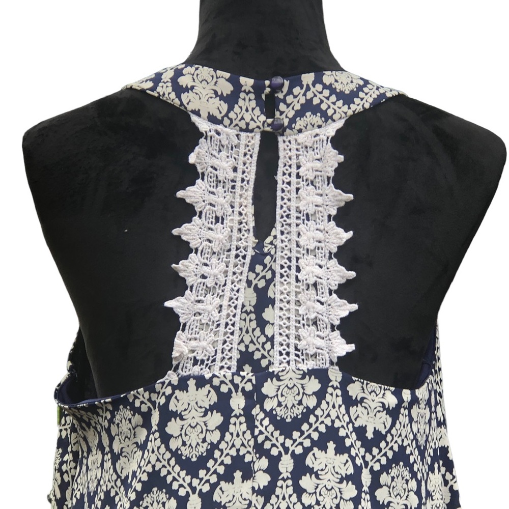 Buttons Navy Blue Victorian Print Dress size Medium - Picture 2 of 8